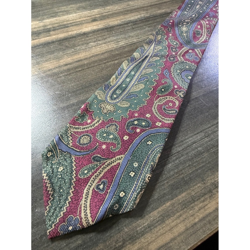 Logans Jacobs Roberts Ltd Mens Paisley Silk Tie Italian 40 oz Foulard Burgundy